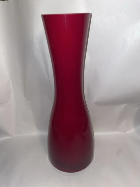 Large Red Outer And White Inner cased Glass Vase By Marks And Spencer 36cm Tall