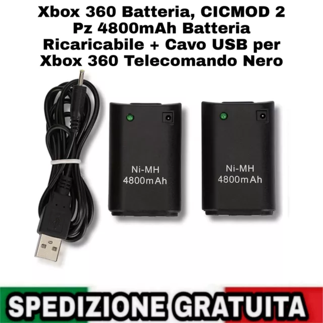 Xbox 360 Batteria, CICMOD 2 Pz 4800mAh Batteria Ricaricabile + Cavo USB per Xbox