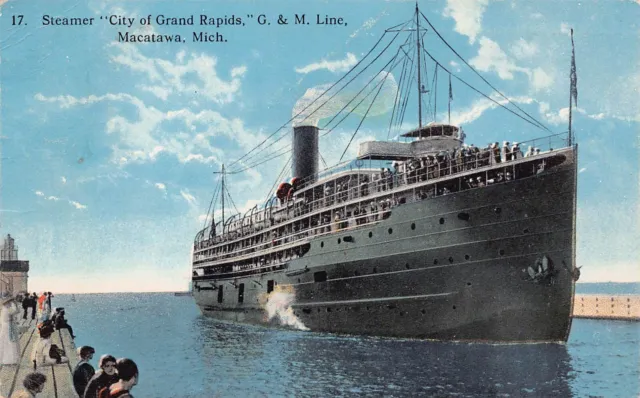 Lake Macatawa MI Michigan SS City of Grand Rapids Ship Steamer Vtg Postcard C13