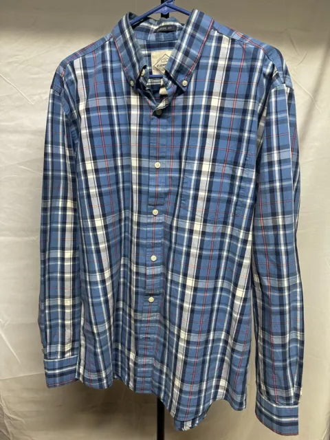 ST. JOHN'S BAY Flannel Shirt Mens Large Blue White Plaid Long Sleeve ...
