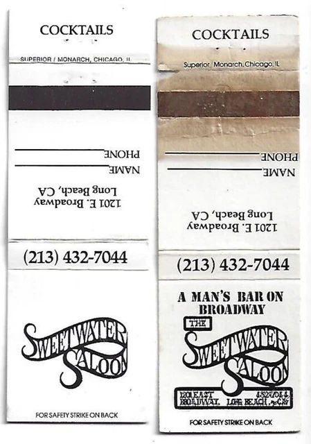 2 Gar Bar Matchbooks The Sweetwater Saloon Long Beach, CA