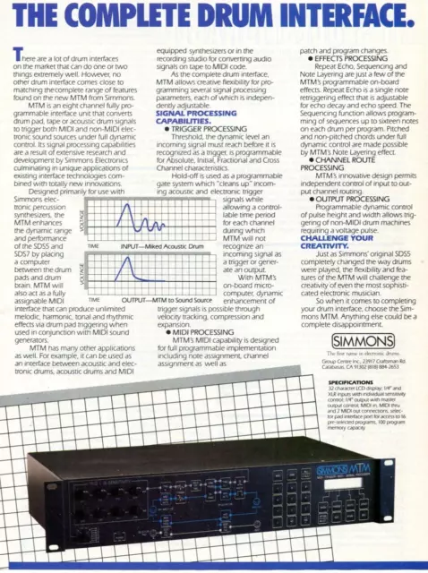 1986 Print Ad of Simmons MTM Electronic Drum Interface MIDI Trigger MIDI