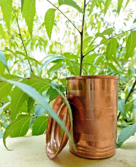 Indian Copper Glass Tumbler Cup With Lid -Drink Pure Water -250 ML -Free Ship 2