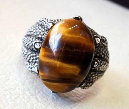 Lot De Bagues En Oeil De Tigre Plaquées Argent - Taille 6 à 9, Fait Main, Neuf