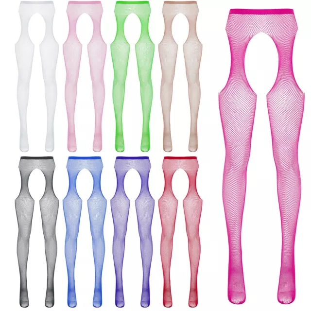 Women Hollow Out Fishnet Pantyhose Crotchless Stocking Suspender Cutout Lingerie