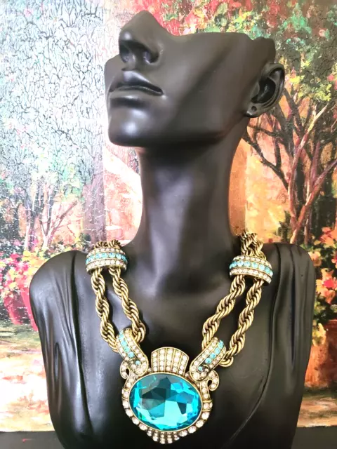 Heidi Daus "Chain Of Event" Blue Crystal Beaded Necklace - Nwt