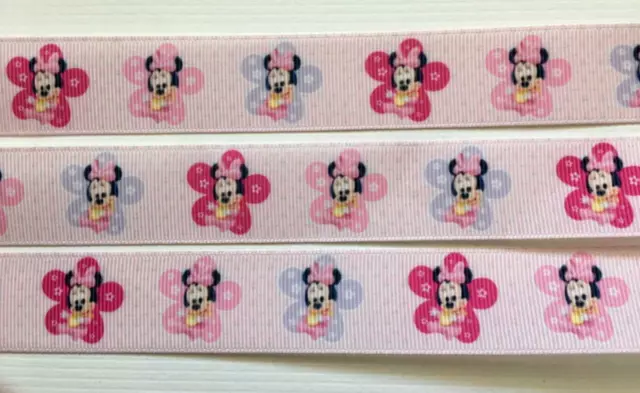 BB Ribbon BABY MINNIE MOUSE in flowers 2m grosgrain 1" 25mm