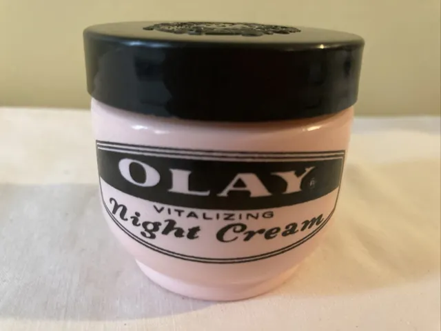 Vintage Olay Vitalizing Night Cream Pink Jar With Black Top 2.0 Oz Some Product