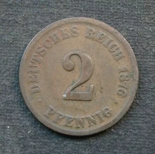 MZ) Deutsches Reich 2 Pfennig 1876 "F" DR Deutschland Germany Aléman Nemezko D