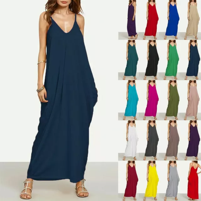 Ladies Womens Cami Thin Strappy Italian Drape Lagenlook Baggy Loose Maxi Dress