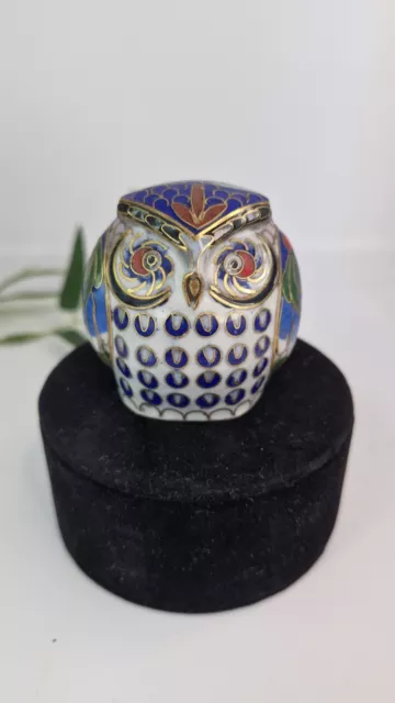 Vintage Cloisonne Enamel Ceramic Owl  2 inch