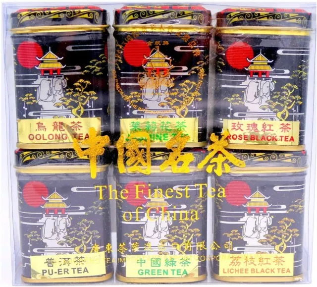 Luxury Authentic Chinese Loose Leaf Tea Taster Gift Set, 6 x Tea Caddies, Green