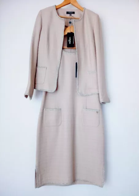 CAMOMILLA : Tailleur beige crème veste et robe midi. Taille : 40/L