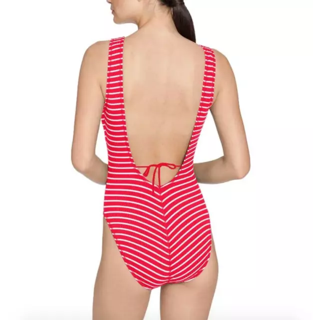 Robin Piccone A2655 Womens Sailor Stripe Red Lace Up One Piece Swimsuit Size 12 2