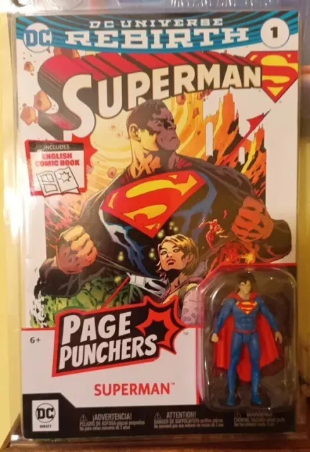 Figura de acción de 3 pulgadas DC Direct WV1 Superman Rebirth con cómic *Como nueva