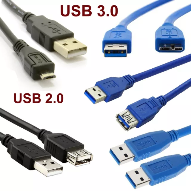 USB Extension Cable Male Female Micro USB2.0 / USB 3.0 Data Charging Lead LOT