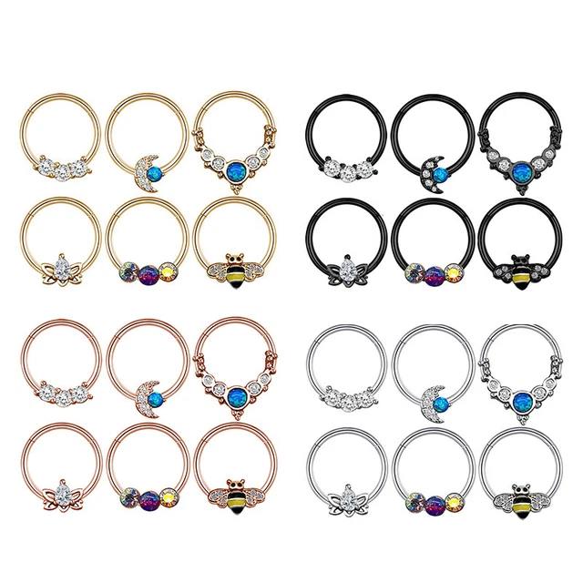 Anello Naso Luna Api Acciaio Inox Cristallo Naso Setto Piercing Clicker Uni'DB