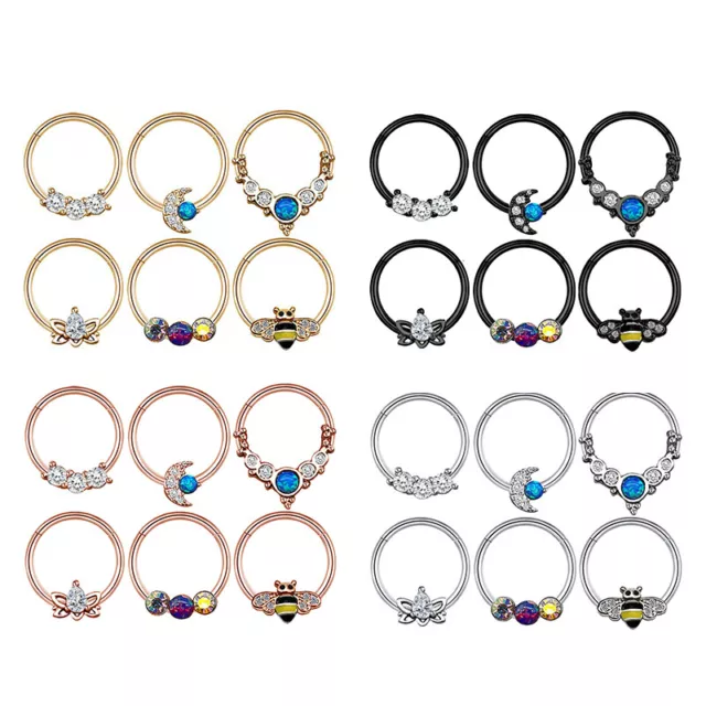 Bee Moon Stainless Steel Nose Ring Crystal Nose Septum Piercings Clicker Uni,SA
