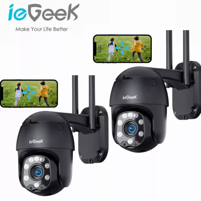 2PCS ieGeek 360° PTZ WiFi Security Camera Outdoor Auto Tracking CCTV System UK