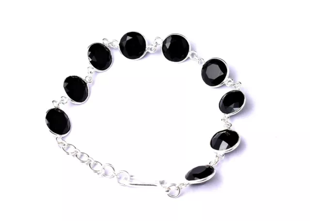 Sterling Silber Schwarz Onyx Edelstein Handgemacht Blende Armband Geschenk Für