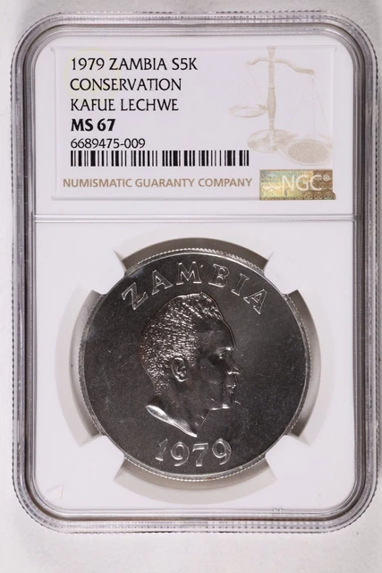 1979 Zambia 5 Kwacha Silver Proof Kafue Lechwe - NGCP MS 67