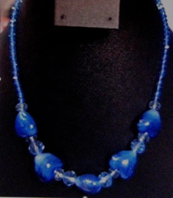 Stunning Murano Venetian Glass Cobalt Blue Heart Hand Blown Glass Necklace