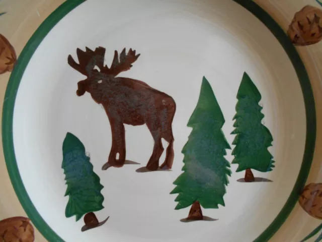 Moosehead Lodge Dinner Plate 11" Gibson Northwoods Pine Tree Tan Green Brown ! 2