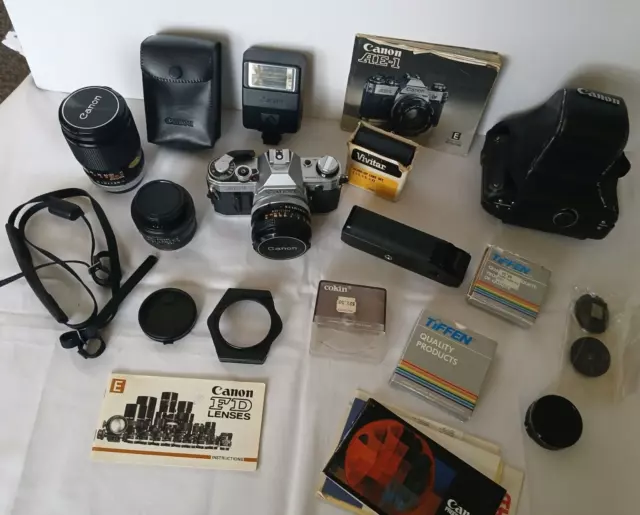 Vintage Canon AE-1 SLR 35 MM Film Camera & Accessories