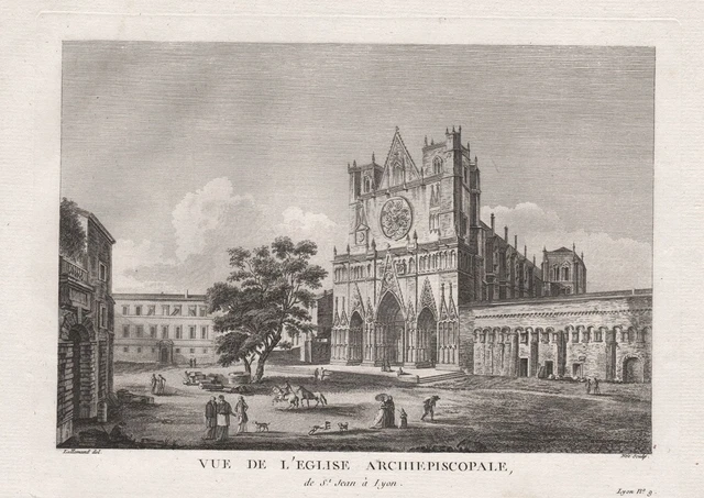 Lyon Cathedrale Saint-Jean Auvergne vue gravure estampe engraving 1780