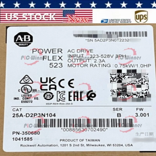 new 25A-D2P3N104 New Allen Bradley PowerFlex 523 0.75kW 1HP AC Drive 25AD2P3N104