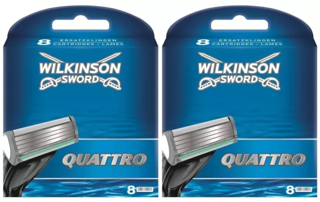 2 x 8 Packs Wilkinson Sword Quattro Razor Blades Mens Razor Refills Genuine