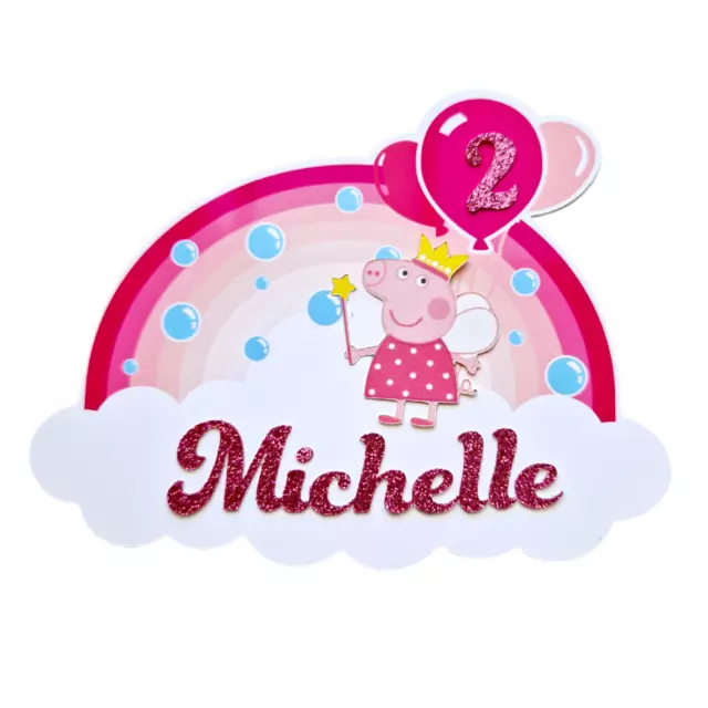 Personalised rainbow cake topper with free Peppa Pig sticker, kids birthday 3