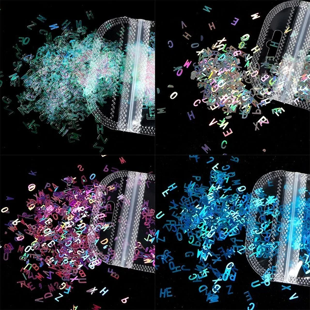Paillettes Lettres Strass à ongles Lettres laser Décorations d'art d'ongles