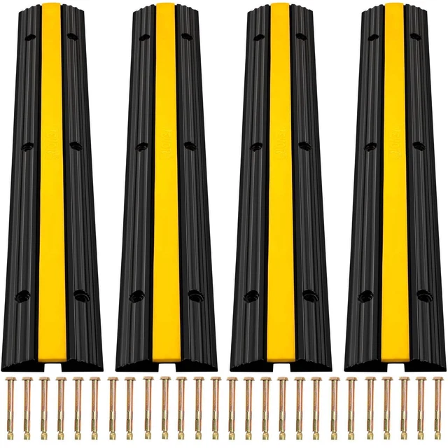 VEVOR 4 Pack of 1-Channel Driveway Rubber Speed Bumps Heavy Duty 22046 LBS Load