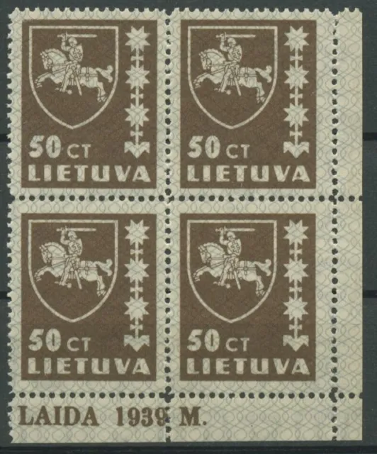Litauen 1937 Freimarke Wappen Viererblock, mit Druckdatum 416 II postfrisch