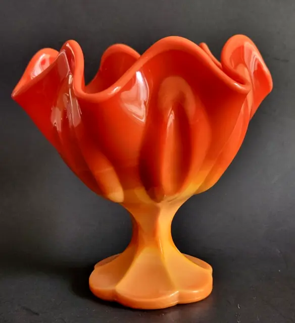 Vintage MCM LE Smith Bittersweet Orange Swung Slag Glass Compote Pedestal Dish