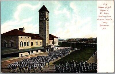 1900s Baltimore, Maryland Postcard "Return of 5th Regiment, Mount Royal Station"
