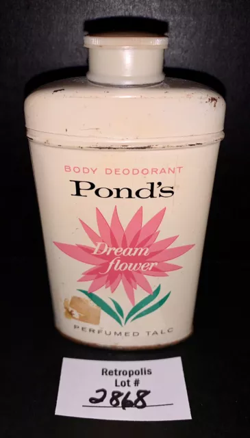 Vintage Pond's Dream Flower Perfumed Talc Body Deodorant Tin 1 1/2 Oz Half Full