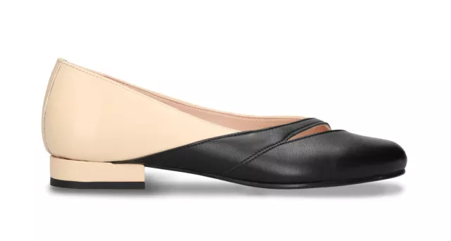 Zapatos veganos planos mujer bicolor clásico negro beige en appleskin bailarinas