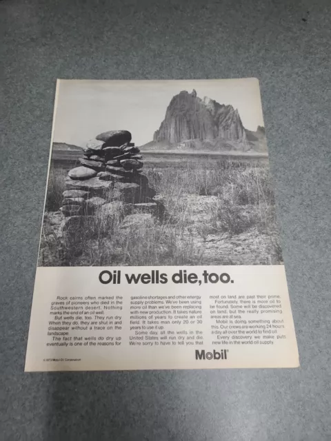 Mobil Oil Print Ad 1973 Oil Wells Die too