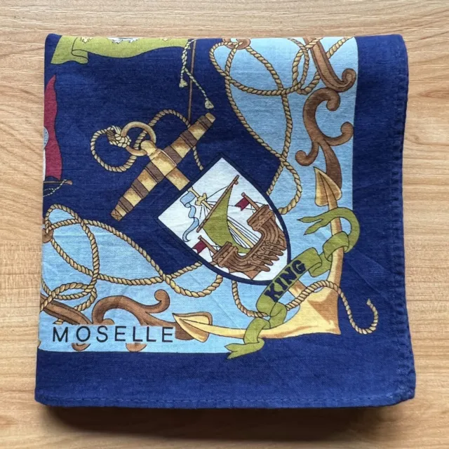 Handkerchief Men's Cotton Vintage Art Blue World Sail Pocket Square 18"