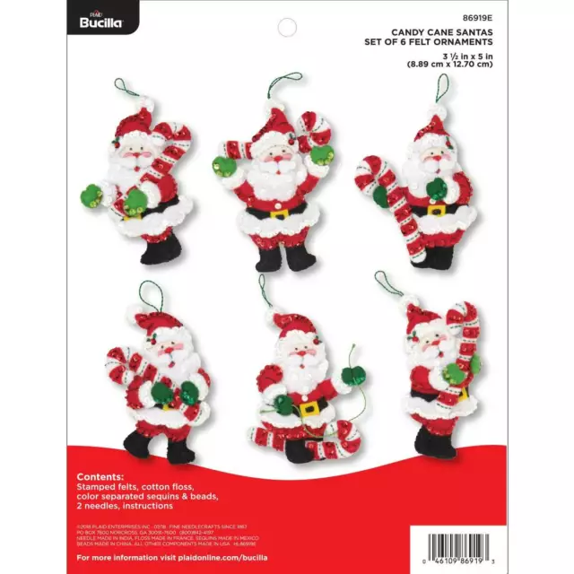 Bucilla Felt Ornaments Applique Kit Set of 6 - Snowman's Peppermint Collection