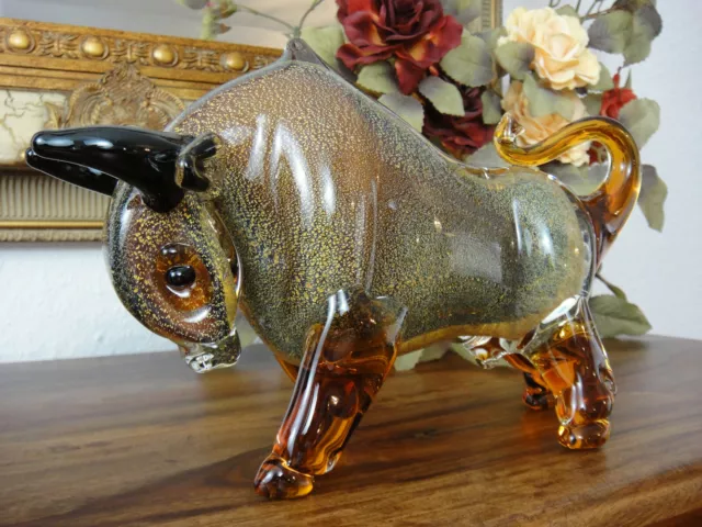 Stier Skulptur Kristall Glas Kunst Büffel Bison Statue Figur Luxus Edel Murano 2