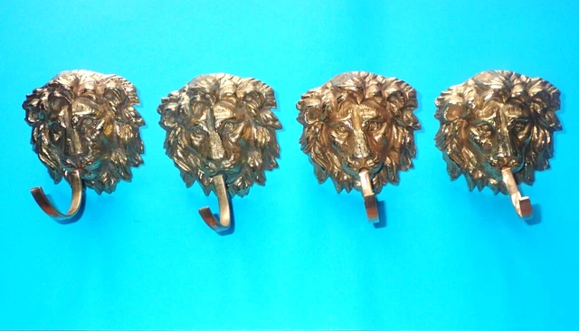 Vintage Curtain Tie Backs Lion Head Bronze Brass Large Gilt Drapery Pole Holders 3