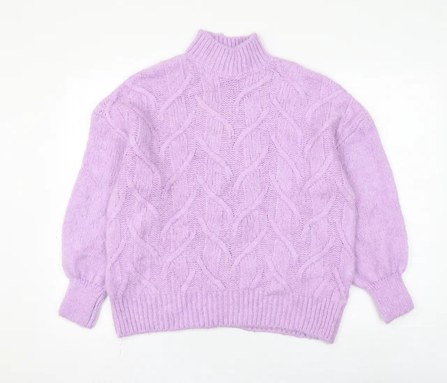 Maglione pullover da donna viola colletto acrilico taglia 12
