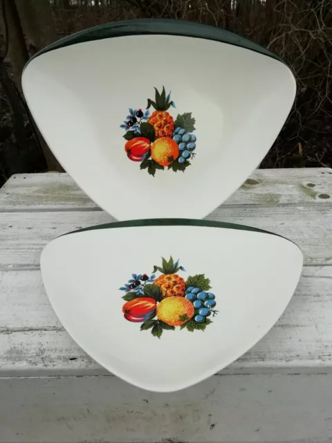 Two Vintage Mid Century Carlton Ware Pottery Fruit Basket Pattern Triform Plates