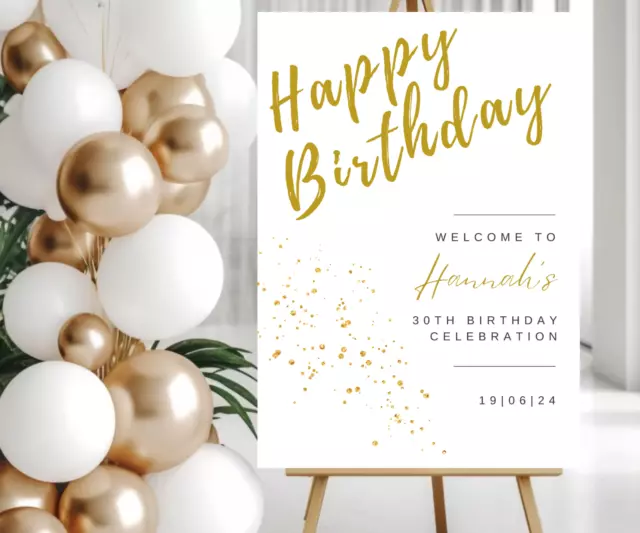 Printable A1 Custom Personalised Minimalist Birthday WELCOME SIGN gold