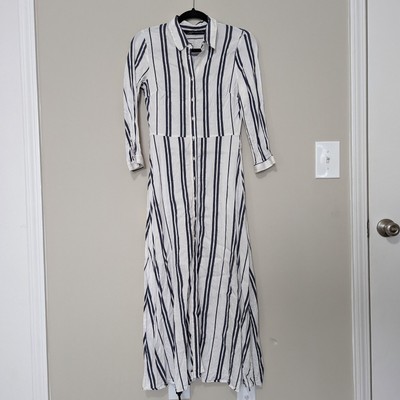 Zara Blue White Striped Button Down Shirt Maxi Dress