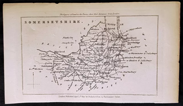 1832 Samuel Tymms Antique Map of The English County of Somerset