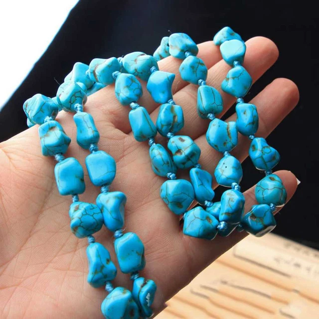 2022 Knotted Turquoise Baroque Gemstone Beads Necklace 26 inches Bless Classic